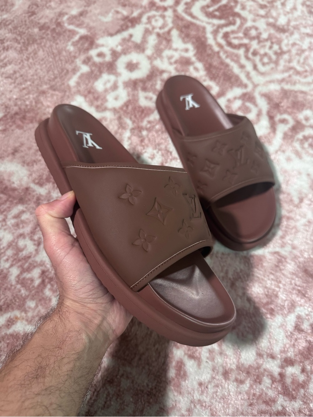Louis Vuitton Chestnut Monogram Slide Sandals. Used eu44 us11